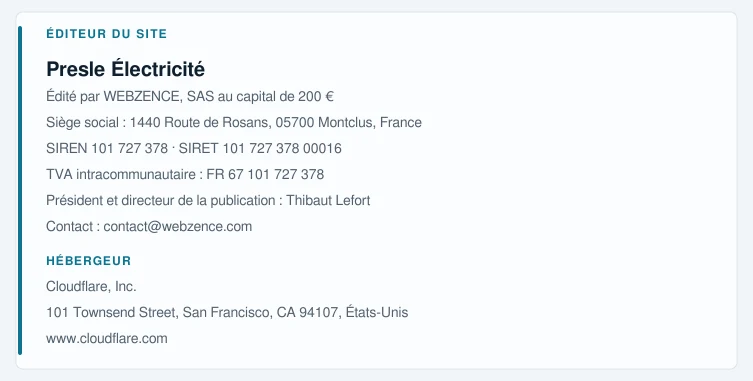 Coordonnées légales de l’éditeur et de l’hébergeur du site