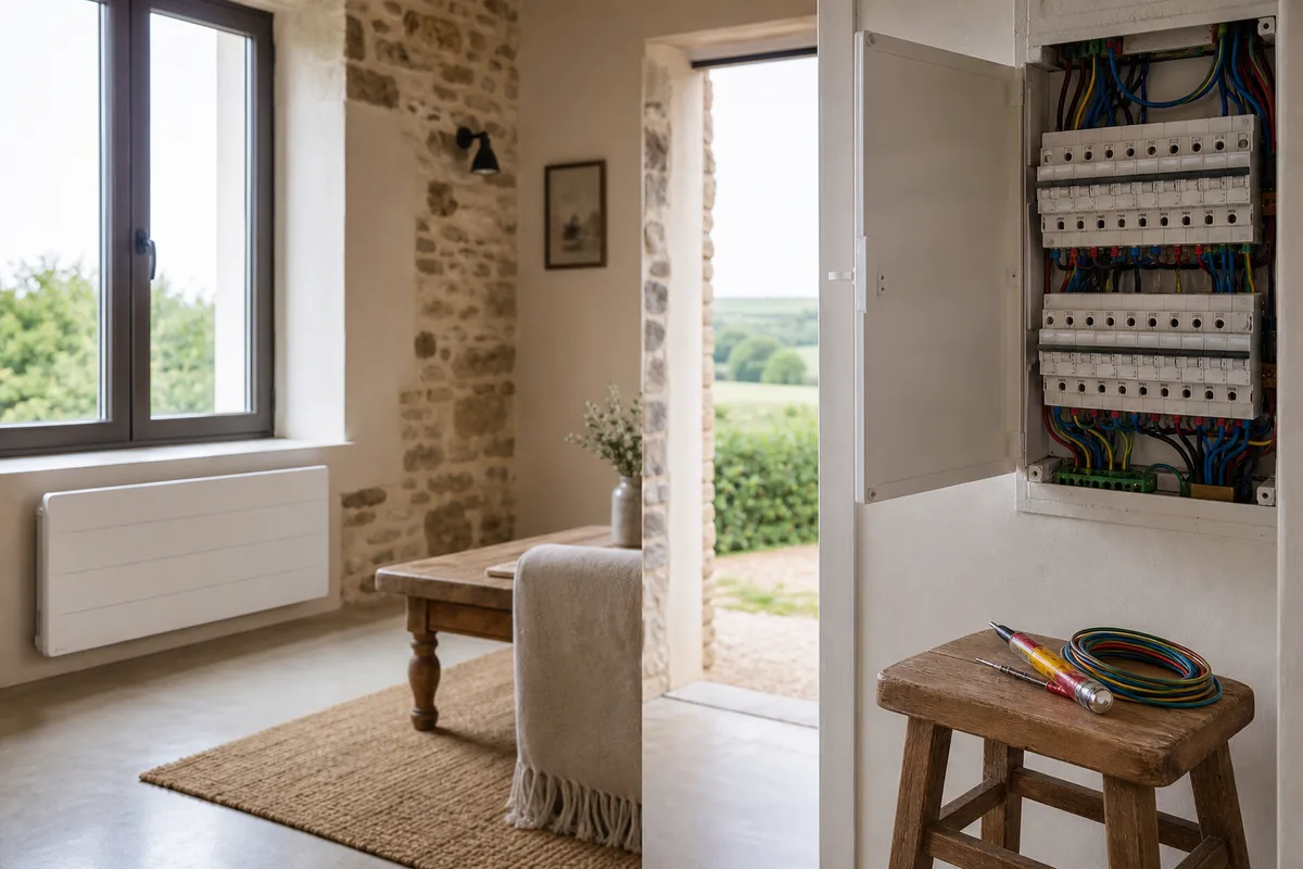 Radiateur électrique à inertie posé sous une fenêtre dans un séjour